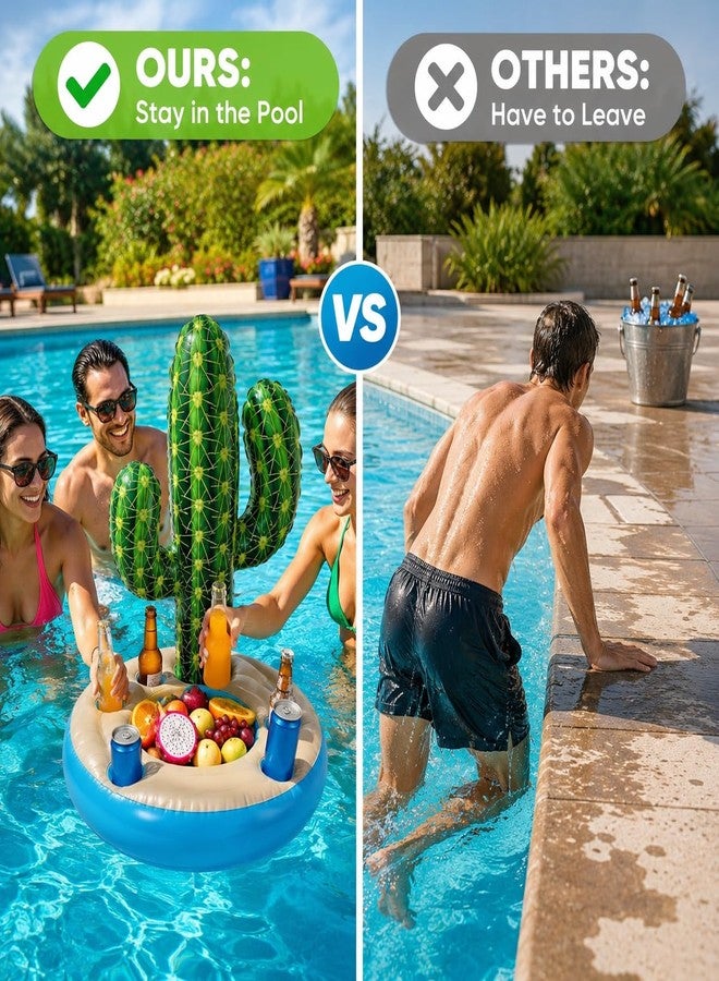 WUEURU 37" Pool Float Drink Holder, Inflatable Cactus Cooler, Floating Ice Bucket with Cup Holders, Reusable Chiller for Summer Pool Beach Hawaiian Luau Birthday Party Supplies - Image 2