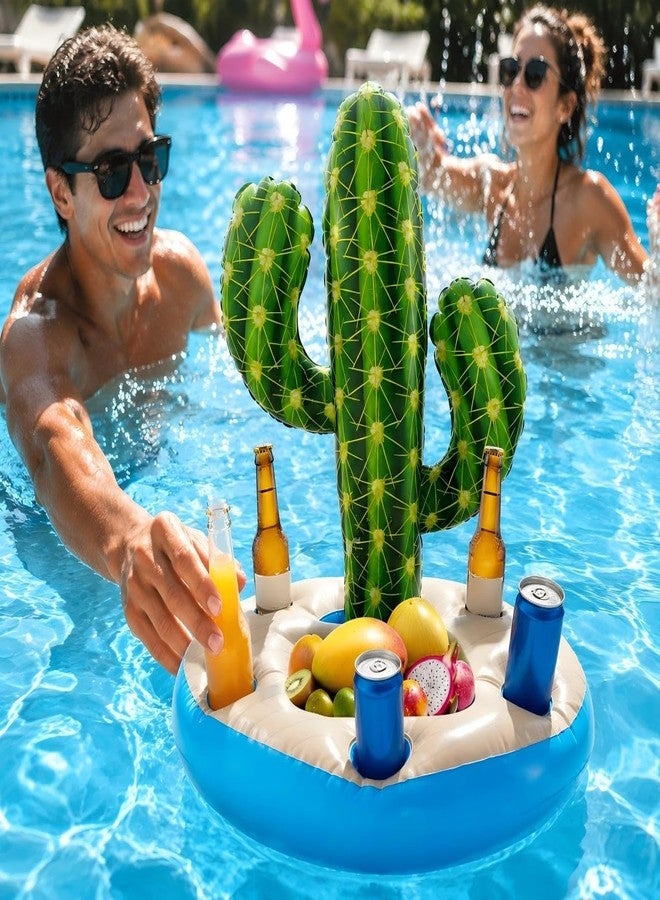 WUEURU 37" Pool Float Drink Holder, Inflatable Cactus Cooler, Floating Ice Bucket with Cup Holders, Reusable Chiller for Summer Pool Beach Hawaiian Luau Birthday Party Supplies - Image 1