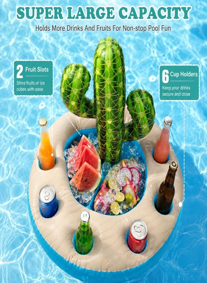 WUEURU 37" Pool Float Drink Holder, Inflatable Cactus Cooler, Floating Ice Bucket with Cup Holders, Reusable Chiller for Summer Pool Beach Hawaiian Luau Birthday Party Supplies - Image 3