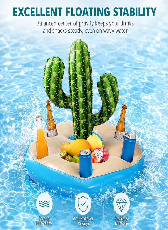 WUEURU 37" Pool Float Drink Holder, Inflatable Cactus Cooler, Floating Ice Bucket with Cup Holders, Reusable Chiller for Summer Pool Beach Hawaiian Luau Birthday Party Supplies - Image 4