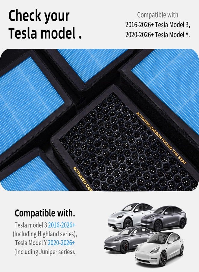 CYBERBEANS CYBEREBEANS Air Conditional Replacement with Activated Carbon for Tesla Model 3 Model Y HEPA Cabin Air Filter Accessories 2016-2024 2025 Juniper Highland Upgraded Version(2 Pack) - Image 2