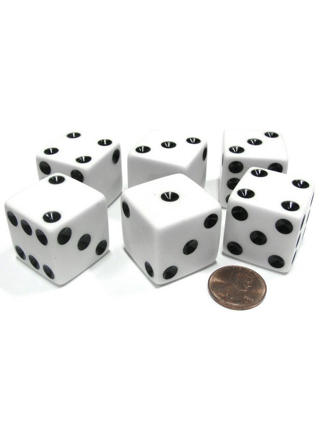 Set of 6 D6 25mm Large Opaque Jumbo Dice - White with Black Pip by Koplow Games