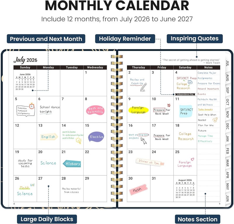 ZOTIA Planner 2026-2027, Monthly and Weekly Academic Planner July 2026 - June 2027, Hardcover Student Teacher Planning Agenda Calendar Book with Tabs, Perfect for Office School Supplies, A4 (8.5" x 11 - Image 2