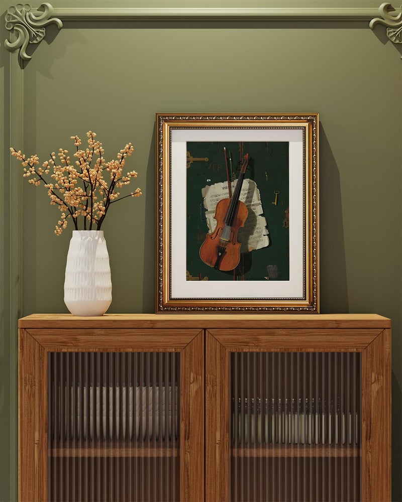 ARPEOTCY Gold Framed Music Wall Art, Music Room Bedroom The Old Violin Pictures Wall Decor, Farmhouse Retro Decor, Canvas Prints, Antique Picture Frame Vintage Classical Paintings,13x16 Inch - Image 2