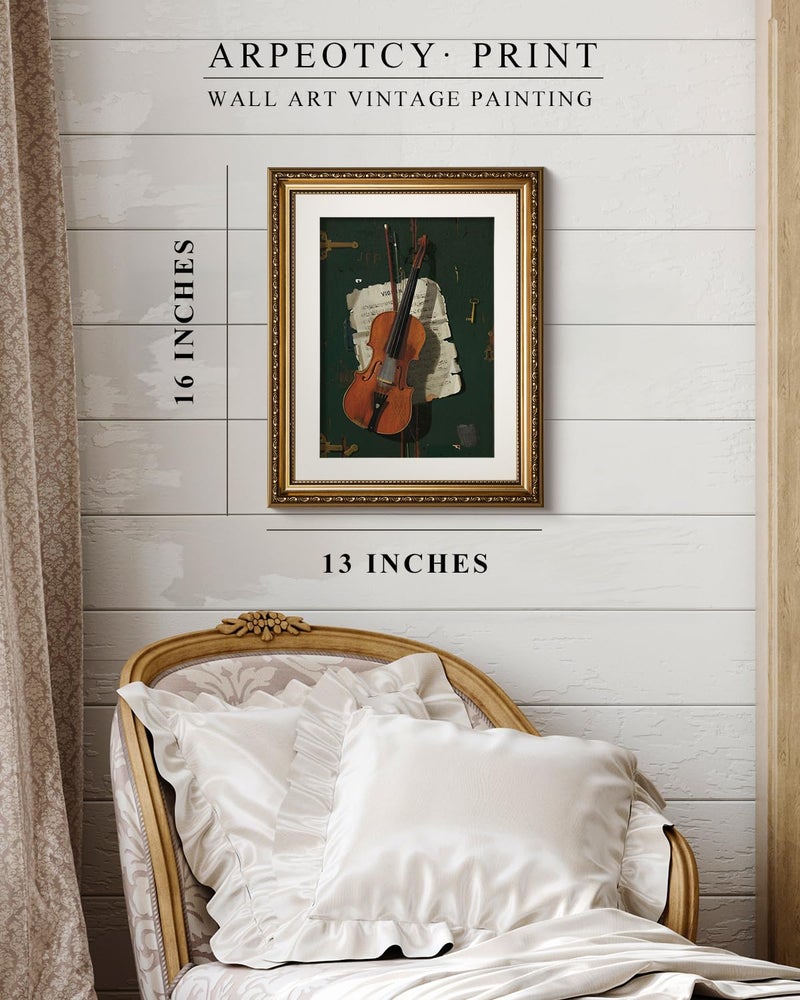 ARPEOTCY Gold Framed Music Wall Art, Music Room Bedroom The Old Violin Pictures Wall Decor, Farmhouse Retro Decor, Canvas Prints, Antique Picture Frame Vintage Classical Paintings,13x16 Inch - Image 5
