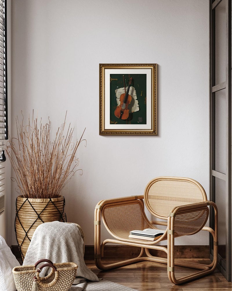ARPEOTCY Gold Framed Music Wall Art, Music Room Bedroom The Old Violin Pictures Wall Decor, Farmhouse Retro Decor, Canvas Prints, Antique Picture Frame Vintage Classical Paintings,13x16 Inch - Image 3
