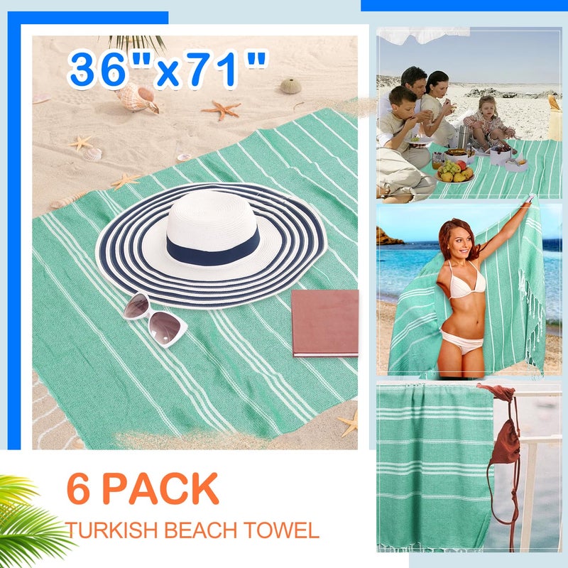 YSYJ Turkish Beach Towel 6 Pack Beach Towels 36"x71" Beach Towel Oversized Sand Free Turkish Towel Quick Dry Bath Towels Teal - Image 2