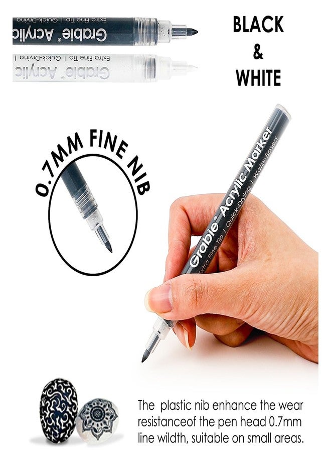 Grabie Black & White Extra Fine Tip Acrylic Paint Marker Set Of 6 - Image 3