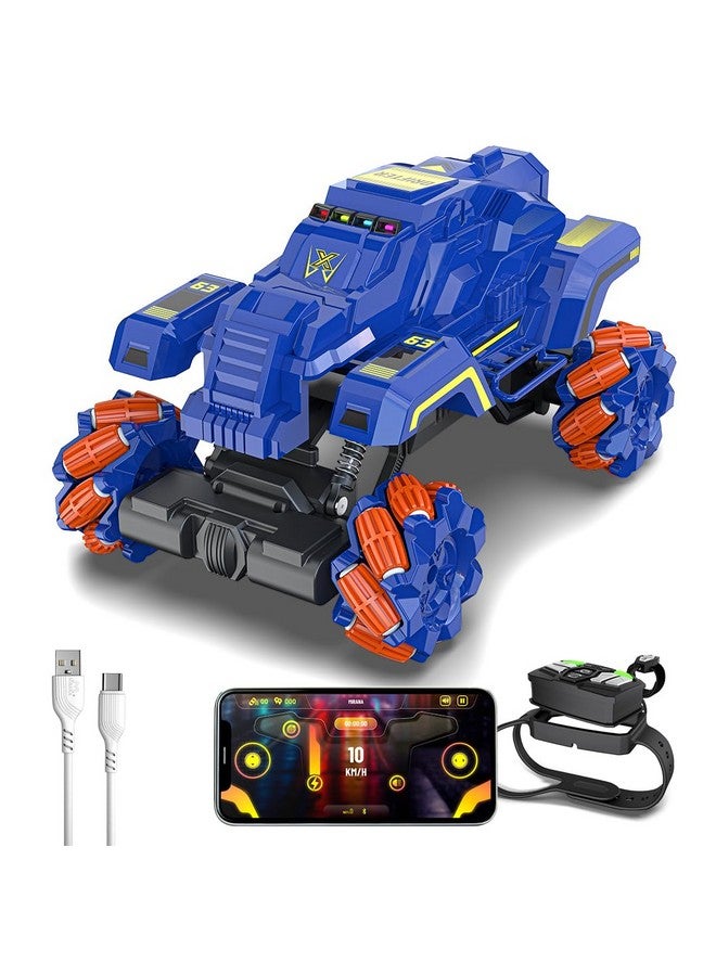 MIRANA Mirana Watch Drifter 4WD 4x4 RC Car Toy for Kids - Gesture Remote & App Controlled High Speed Vehicle - 360° Rotation Monster Truck - Type-C USB Rechargeable - for Boys & Girls 3 to 10 Years (Blue)  - Image 1