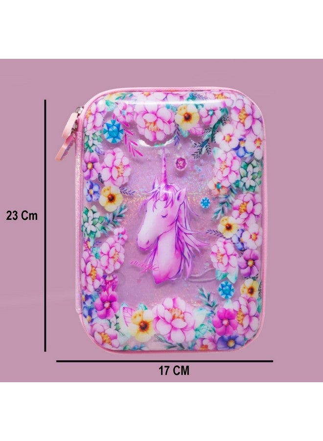 PARTEET Plastic 3D Unicorn Embossed Cover Pencil Case With Compartments, Pencil Box For Kids, School Supply For Students,Cosmetic Zip Pouch Bag For Kids. Assorted Color, Pink - Image 3