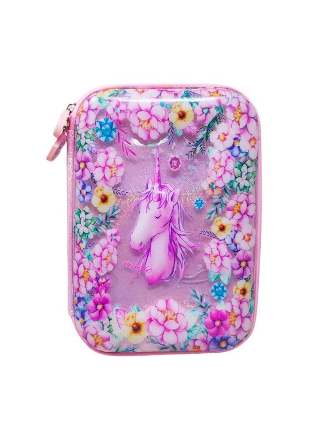 PARTEET Plastic 3D Unicorn Embossed Cover Pencil Case With Compartments, Pencil Box For Kids, School Supply For Students,Cosmetic Zip Pouch Bag For Kids. Assorted Color, Pink - Image 1