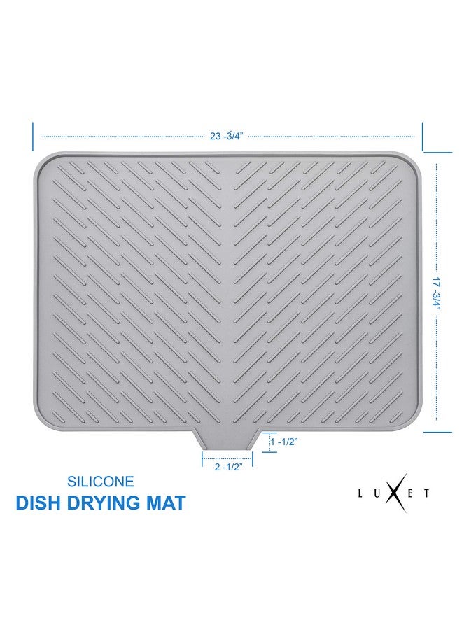 Luxet Silicone Dish Drying Mat with Built-in Drain Lip - Hygienic Drying Pad - Sturdy Compact Easy to Clean Tray Protects Surfaces Prevents Water Build Up - 23 X 17 (Grey) - Image 3