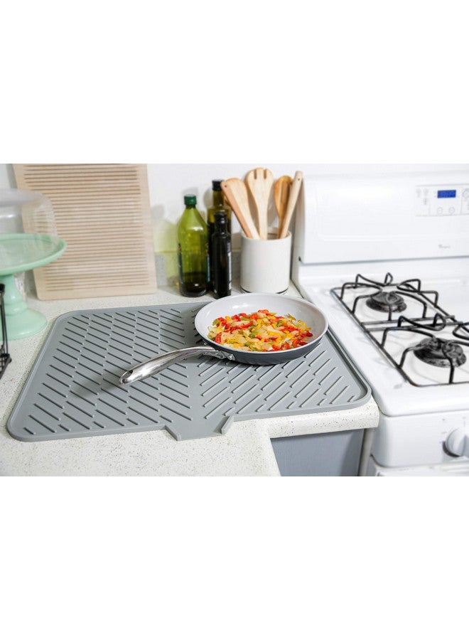 Luxet Silicone Dish Drying Mat with Built-in Drain Lip - Hygienic Drying Pad - Sturdy Compact Easy to Clean Tray Protects Surfaces Prevents Water Build Up - 23 X 17 (Grey) - Image 4