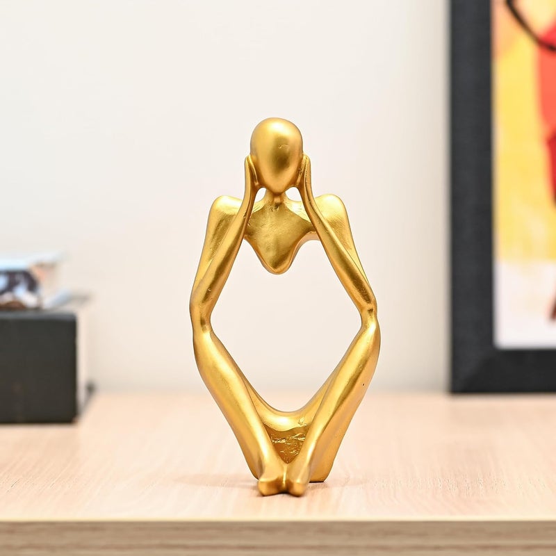 ZAICUS Gold Abstract Thinker Statue – Modern Resin Sculpture for Home & Office Décor | Small Deep Thinker Figurine for Contemporary Interior Accent - Image 1