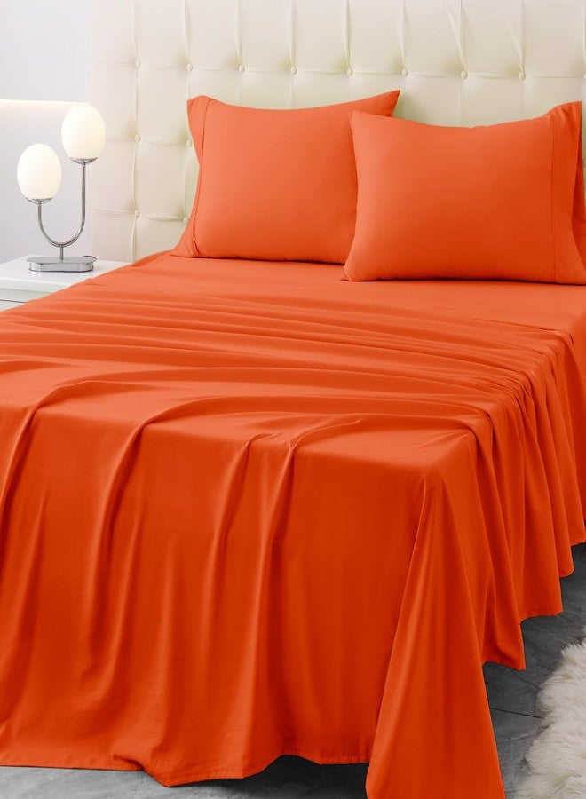 Homilay Queen Size Bed Sheet Set - 4 Piece Soft Microfiber Sheets with Deep Pockets, Cooling Technology, and Wrinkle-Free Pillowcase. Hotel-Quality, Durable Bedding, Bright Orange - Image 1
