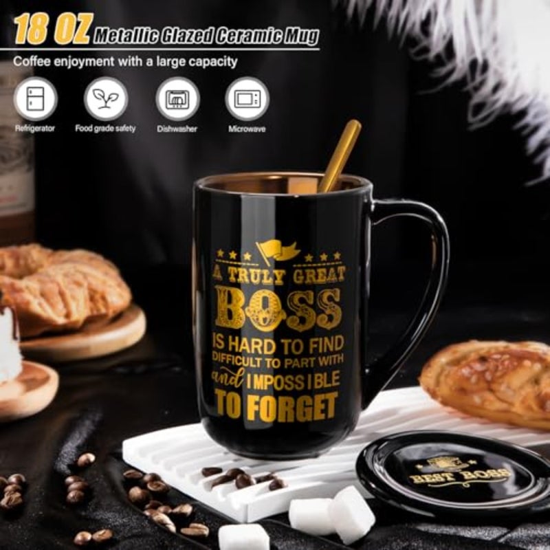 هدايا رئيس للرجال والنساء، كوب أفضل رئيس، هدية شكر للإناث الذكور المتفوقين، مثالي لعيد ميلاد القائد وعيد الميلاد والتقاعد وداعًا لمكتب ترك العمل، كوب سيراميك رائع سعة 18 أونصة - Image 2