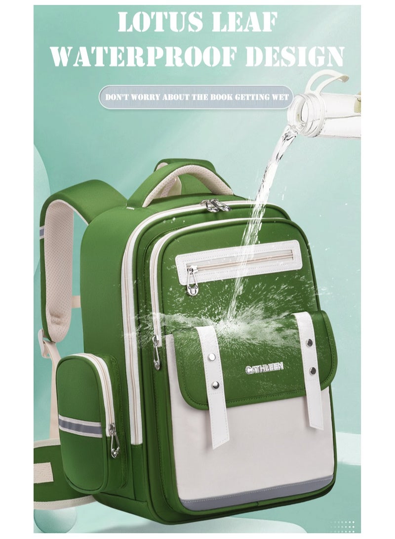 سكاي فيو حقيبة ظهر SKY VIEW للأطفال للبنات والأولاد خفيفة الوزن حقيبة مدرسية ابتدائية لطيفة بسعة كبيرة حقيبة ظهر مدرسية للكمبيوتر المحمول للطلاب المراهقين مع قلادة دمية الكابيبارا ودبوس (أخضر مقاس كبير) - Image 5