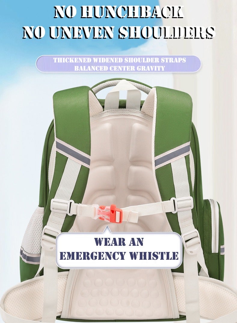 سكاي فيو حقيبة ظهر SKY VIEW للأطفال للبنات والأولاد خفيفة الوزن حقيبة مدرسية ابتدائية لطيفة بسعة كبيرة حقيبة ظهر مدرسية للكمبيوتر المحمول للطلاب المراهقين مع قلادة دمية الكابيبارا ودبوس (أخضر مقاس كبير) - Image 4