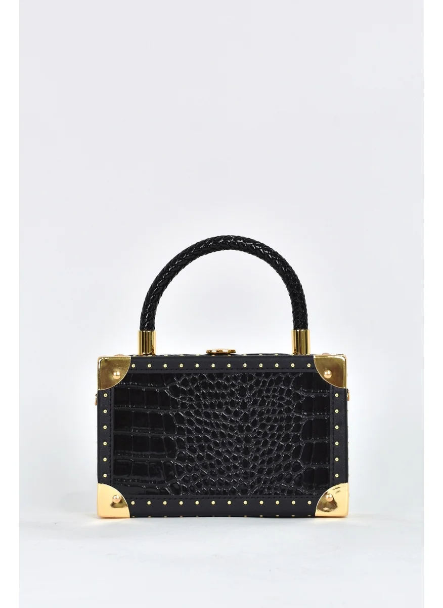 ايلاتي Women's Shoulder Strap Crocodile Pattern Evening Dress Daily Hand Bag Black 17602