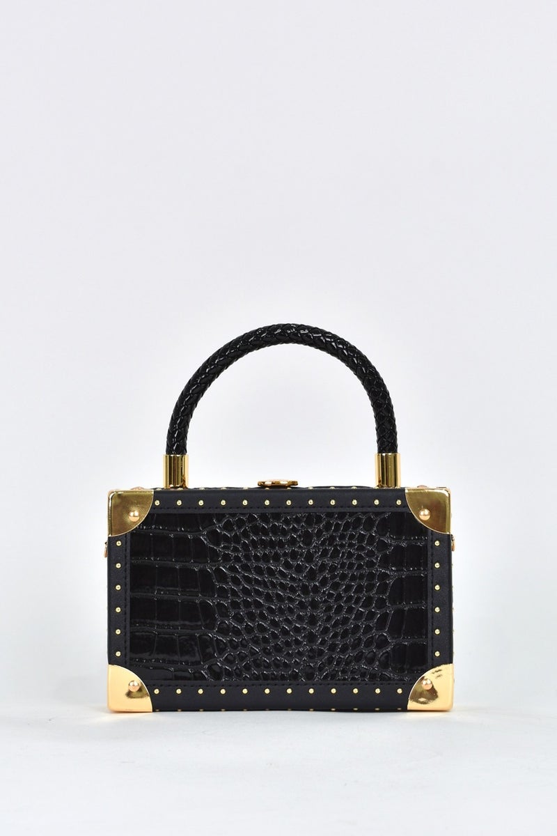 Elatae Women's Shoulder Strap Crocodile Pattern Evening Dress Daily Hand Bag Black 17602  - Image 1