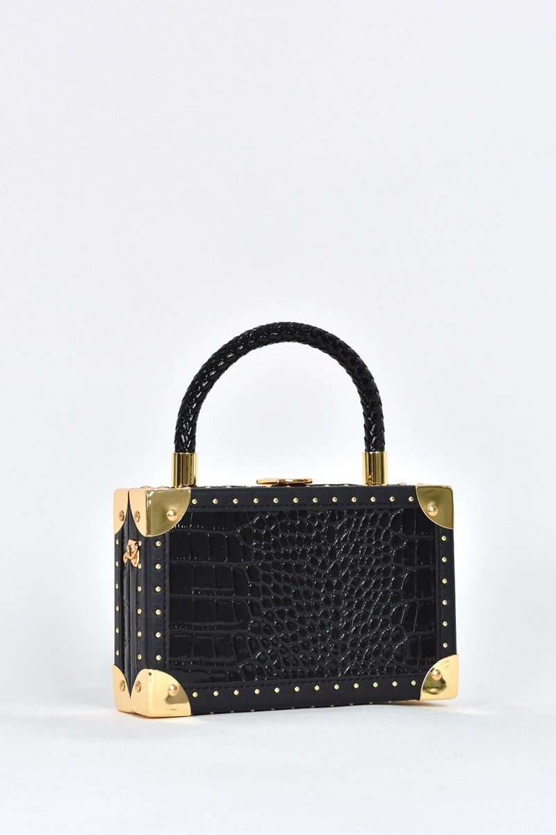 Elatae Women's Shoulder Strap Crocodile Pattern Evening Dress Daily Hand Bag Black 17602  - Image 3