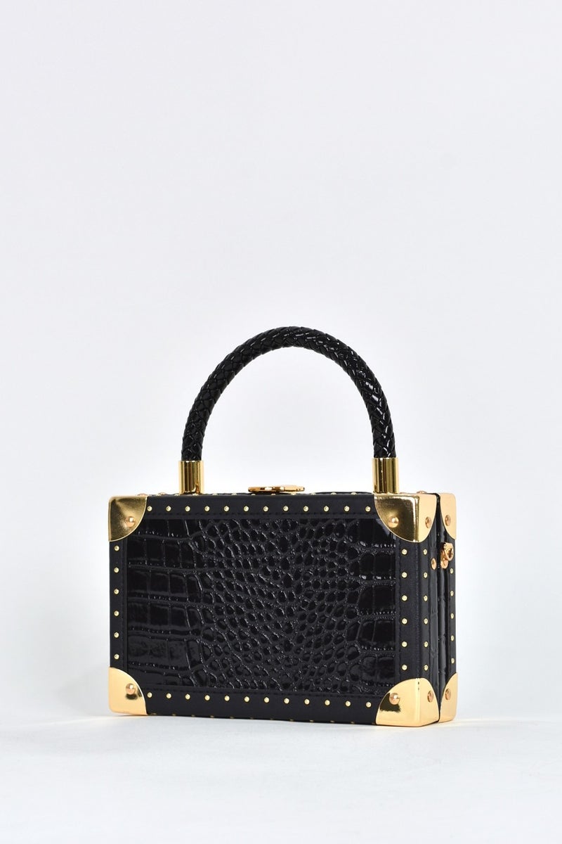 Elatae Women's Shoulder Strap Crocodile Pattern Evening Dress Daily Hand Bag Black 17602  - Image 4