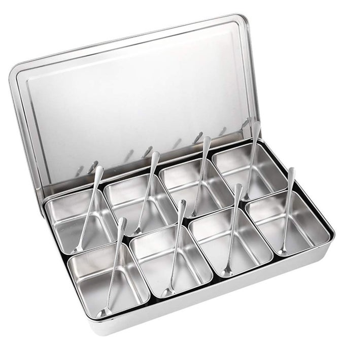 SEASONING CONTAINER SET CONDIMENT JARS 8 GRIDS STAINLESS STEEL SALT SUGAR STORAGE ORGANIZERS BOX KITCHEN UTENSILS