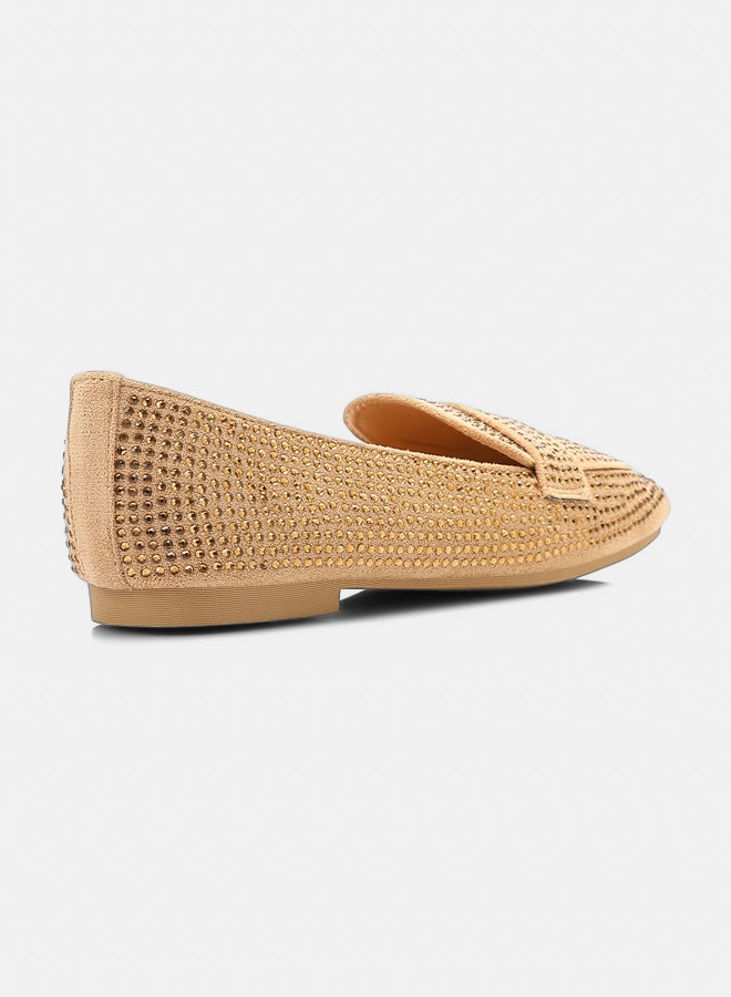 Dejavu Shoes WAH-DVTX-010 Chic & Elegant Light Fully Strassed Suede Ballerina For Women - Image 3