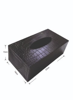 BABAZAM Leather Facial Tissue Box Holder Standard Size Tissue Box Crocodile Pattern for Bathroom Kitchen Bedroom Office 24X13X19 cm Black  - Image 1