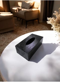 BABAZAM Leather Facial Tissue Box Holder Standard Size Tissue Box Crocodile Pattern for Bathroom Kitchen Bedroom Office 24X13X19 cm Black  - Image 4