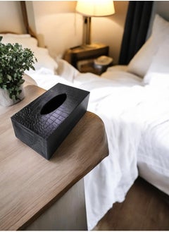 BABAZAM Leather Facial Tissue Box Holder Standard Size Tissue Box Crocodile Pattern for Bathroom Kitchen Bedroom Office 24X13X19 cm Black  - Image 5