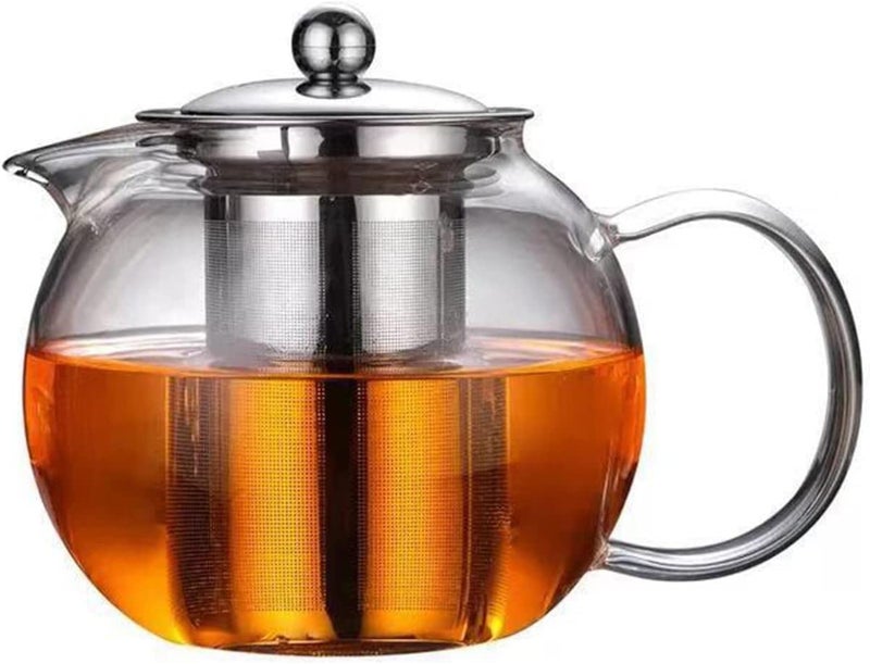 HKKAIS Glass Teapot with Removable Infuser Stovetop  Microwave Safe Borosilicate Clear Glass Teapot 22OZ