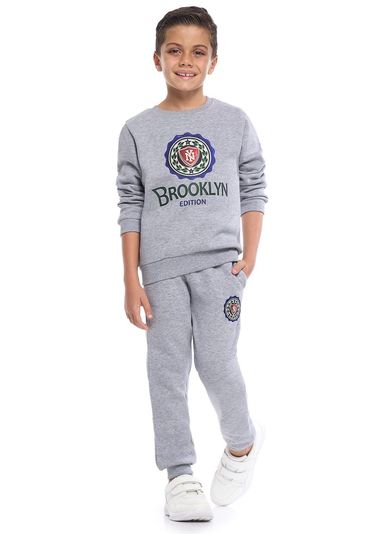 victor and jane Boys’ Brooklyn Edition Tracksuit – Grey Sweatshirt & Joggers - Image 1