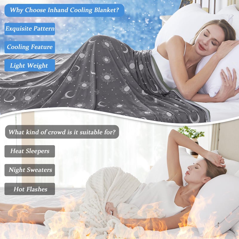 inhand Cooling Blanket Queen Size (90"x90") - Cooling Blankets for Hot Sleepers - Q-Max >0.45 Decorative Lightweight Breathable Summer Cold Blankets for Sleeping Night Sweats to Keep Cool - Dark Grey - Image 4