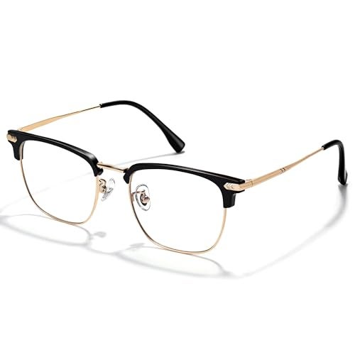 ZanyLen Blue Blocker Glasses for Men Metal Browline Computer Gaming Glasses Filter Blue Ray (Gold Metal/Black TR90 Eyeglasses) - Image 1