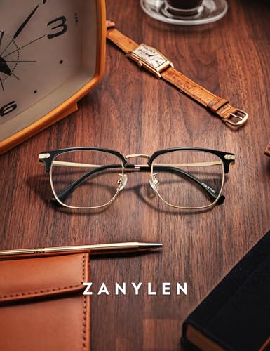 ZanyLen Blue Blocker Glasses for Men Metal Browline Computer Gaming Glasses Filter Blue Ray (Gold Metal/Black TR90 Eyeglasses) - Image 3