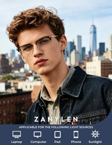 ZanyLen Blue Blocker Glasses for Men Metal Browline Computer Gaming Glasses Filter Blue Ray (Gold Metal/Black TR90 Eyeglasses) - Image 2