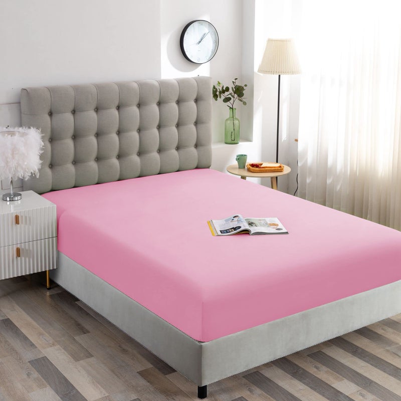 Ghooss Fitted Sheet Pink-Full Size Fitted Sheet Only-Fitted Deep Pocket Sheet-Soft Wrinkle Free Sheet-1 Pack(Pink Full) - Image 4