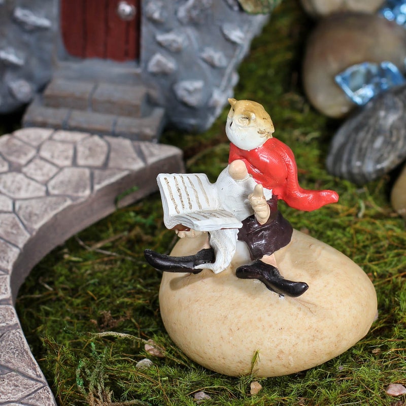 Top Collection Miniature Fairy Garden and Terrarium Gnome Reading Book with Owl Statue, Tan Brown Red White - Image 5