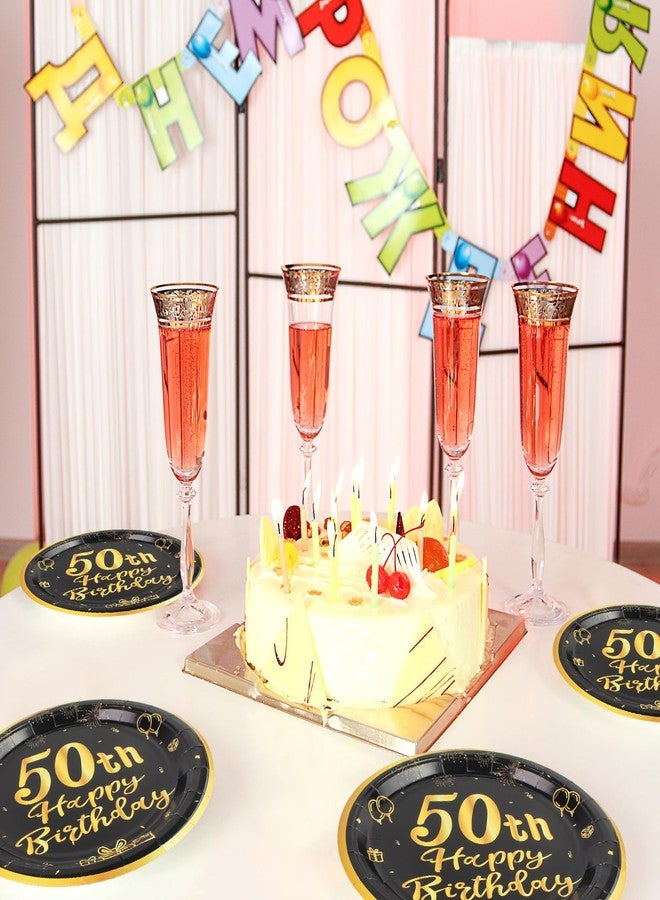 LDFDRT 50th Paper Party Plates And Napkins 50pcs 9" Black Birthday Party Dessert Tableware Happy Birthday Decorations Party Supplies - Image 5