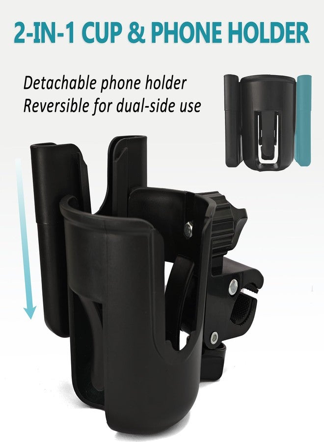 ProTraverse Adjustable Cup Holder with Phone Mount - Fits Wheelchairs, Rollators, Scooters, Bikes, Strollers | 360° Rotatable Clip - Image 2