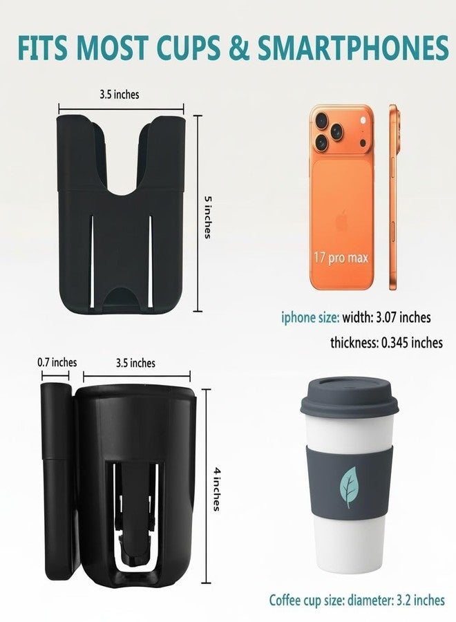 ProTraverse Adjustable Cup Holder with Phone Mount - Fits Wheelchairs, Rollators, Scooters, Bikes, Strollers | 360° Rotatable Clip - Image 3