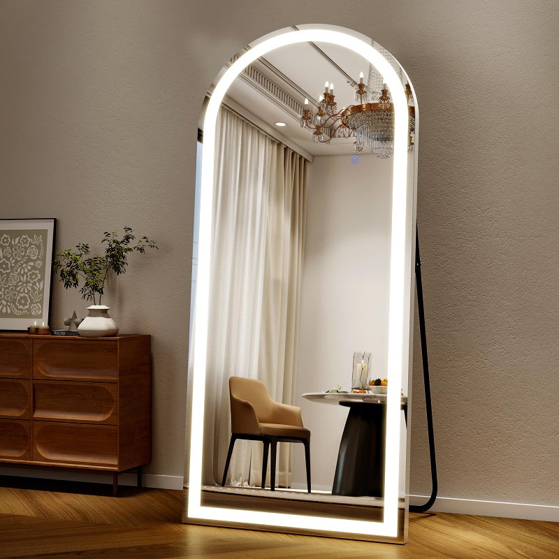 Easly 26x68 inch Full Length Mirror with Lights LED Lighted Floor Standing Hanging Full Length with Stand Full Body Dressing Mirror with Dimmable 3 Color LED