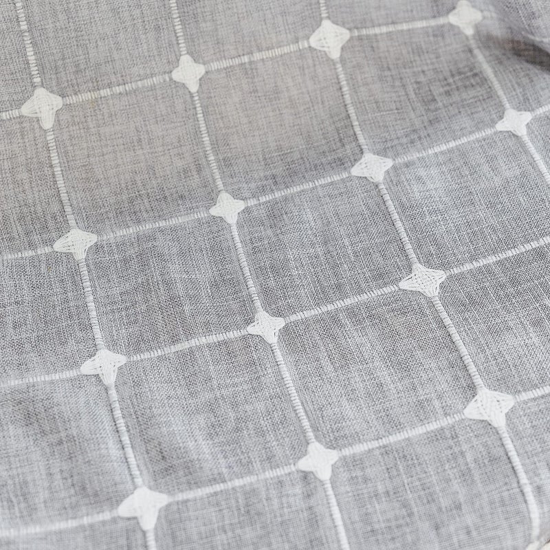 Deeprove Boho Curtains 96 Inches Long for Bedroom Kitchen  Cotton Linen Gray Plaids Embroidered Semi Blackout Bohemian Farmhouse Window Treatment Grids Drape Tassels  1 Panel W52 x L96 Grey - Image 3