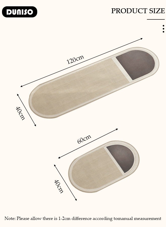 DUNISO مجموعة حصائر حمام من طين الدياتوم، سجادة مطبخ، سجادة ناعمة للغاية وامتصاصها عالي، حصائر حمام غير قابلة للانزلاق، تجف بسرعة، حصيرة أرضية لحمام البانيو والدش 40*60 سم/40*120 سم - Image 4
