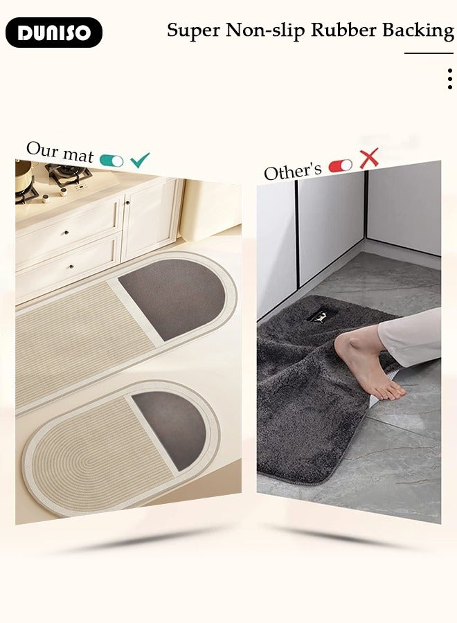 DUNISO مجموعة حصائر حمام من طين الدياتوم، سجادة مطبخ، سجادة ناعمة للغاية وامتصاصها عالي، حصائر حمام غير قابلة للانزلاق، تجف بسرعة، حصيرة أرضية لحمام البانيو والدش 40*60 سم/40*120 سم - Image 3