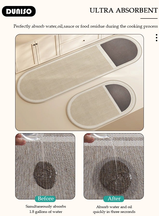 DUNISO مجموعة حصائر حمام من طين الدياتوم، سجادة مطبخ، سجادة ناعمة للغاية وامتصاصها عالي، حصائر حمام غير قابلة للانزلاق، تجف بسرعة، حصيرة أرضية لحمام البانيو والدش 40*60 سم/40*120 سم - Image 2