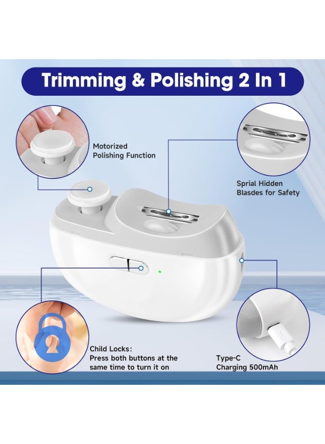 بيلينجدون مقص أظافر كهربائي أوتوماتيكي مزود بإضاءة وسرعتين، مقص أظافر ومبرد 2 في 1، تخزين بقايا الأظافر، مقص أظافر آمن قابل لإعادة الشحن عبر USB للأطفال والرضع وكبار السن والبالغين، لون - Image 2