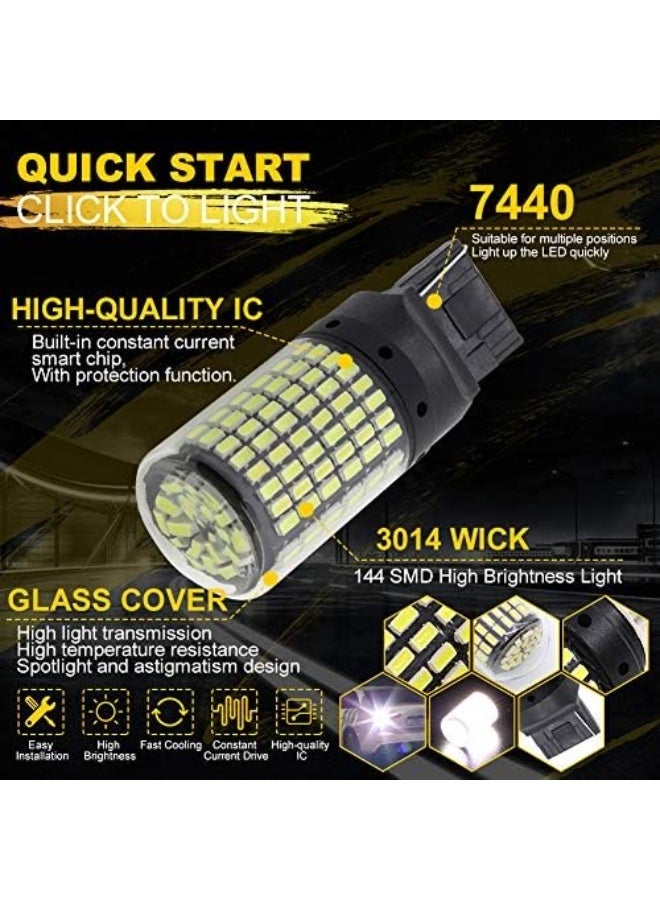 Elshafey 19.5Watts No Hyper Flash 7440 T20 W21W LED Bulbs High Power 3014 144-SMD Chips LED Bulb For Backup Reverse Lights,Turn Signal Lights(No Hyper Flash). White 2-Pack - Image 2
