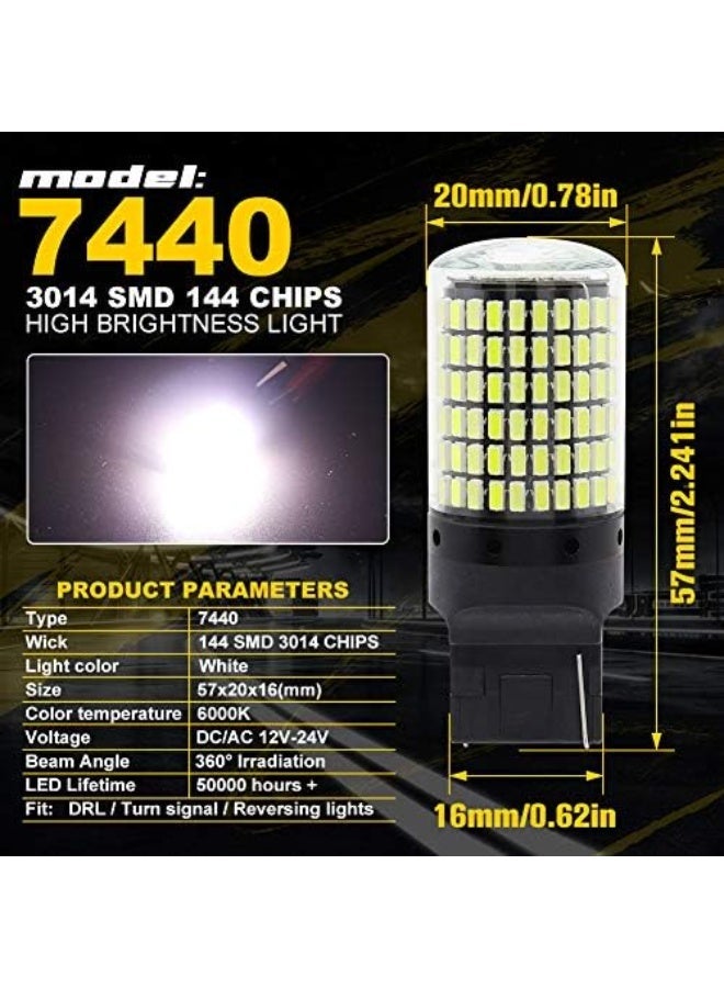Elshafey 19.5Watts No Hyper Flash 7440 T20 W21W LED Bulbs High Power 3014 144-SMD Chips LED Bulb For Backup Reverse Lights,Turn Signal Lights(No Hyper Flash). White 2-Pack - Image 4